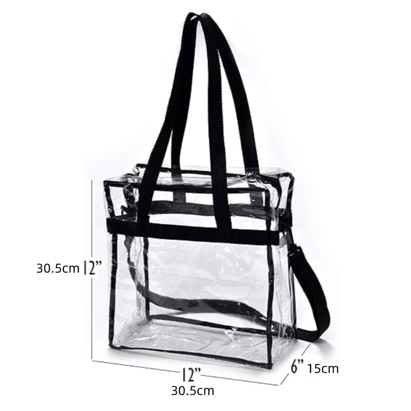 Clear PVC Tote Bag Shoulder Straps and Zippered Shopping Bag for outdoors