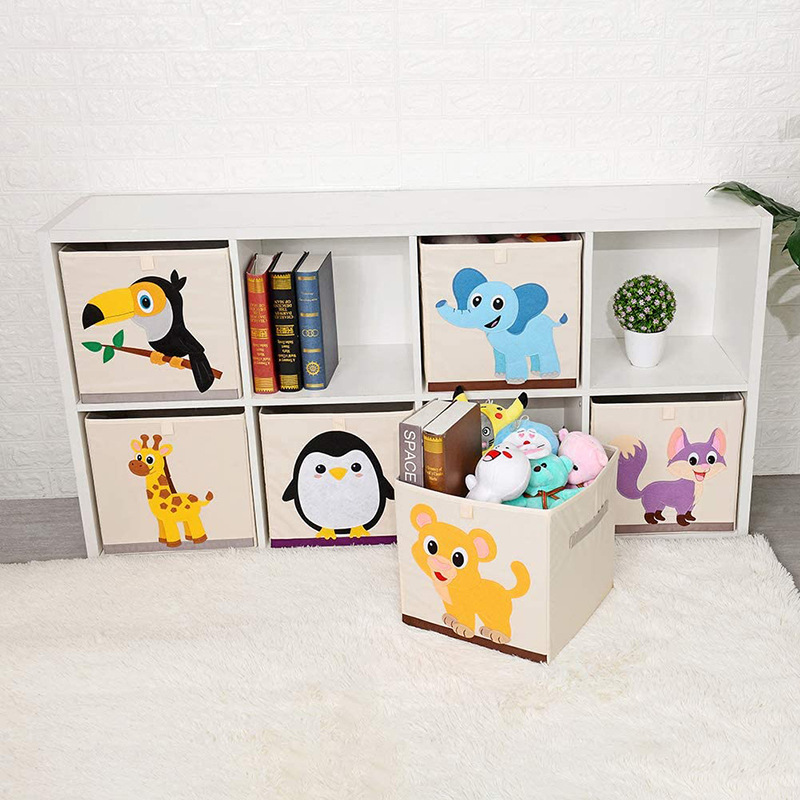 Cute Kids Toys Baby Folding Clothes Organizer Fabric Storage Box Foldable with Animal Embroidery for Boys and Girls, Nursery, Playroom