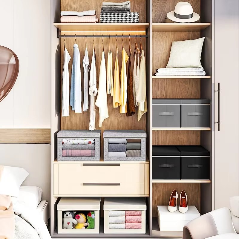 Customized Large Elegant Stackable Storage Household Organizer Wardrobe Clothing Fabric Storage Boxes and Bins with Lid