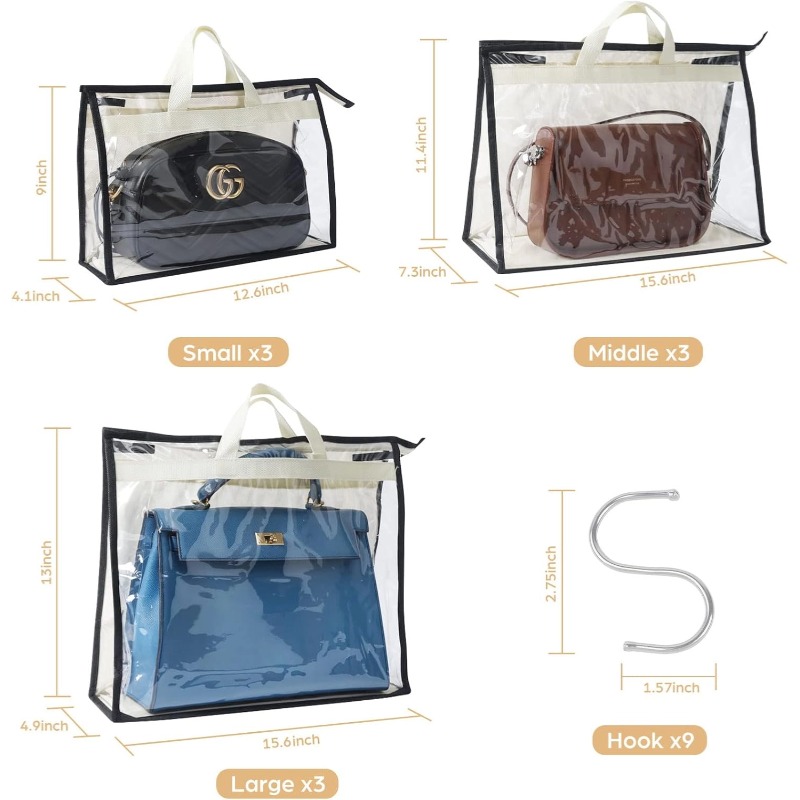 OEM PVC Clear Dust Bags Zipper, Transparent Handbag Storage for Handbags