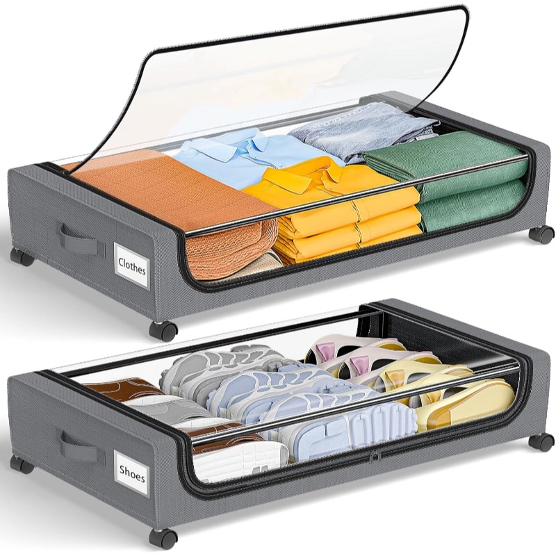 OEM Metal Under Bed Storage clear Lids With Wheels Storage Containers