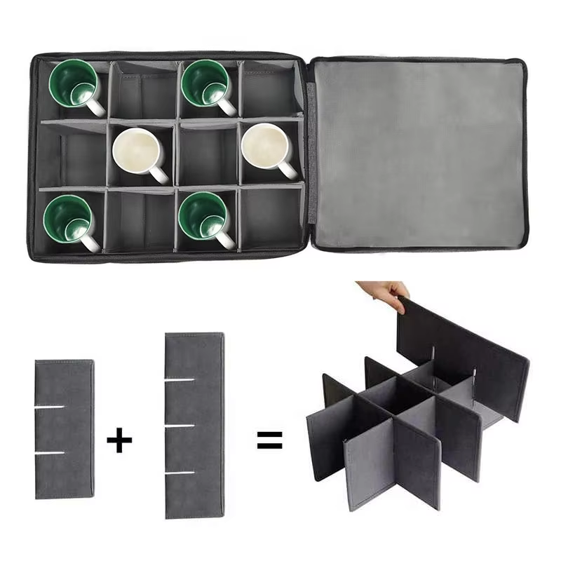 Cup and Mug Storage Box - 12 Padded Interior and Durable Handles