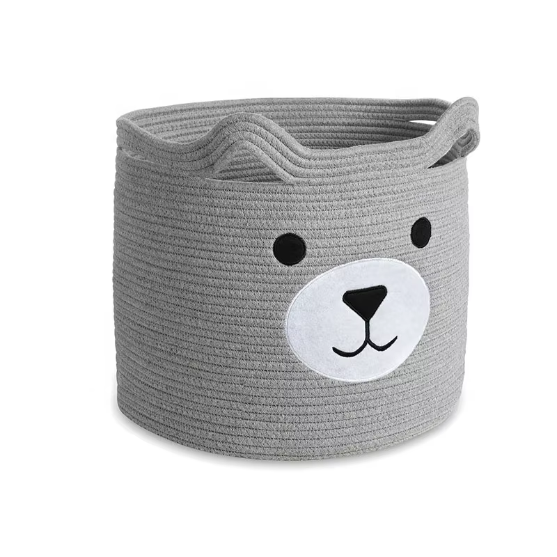 Cotton Rope Bear Laundry Hamper Basket Toy Storage Baskets for Bedroom 