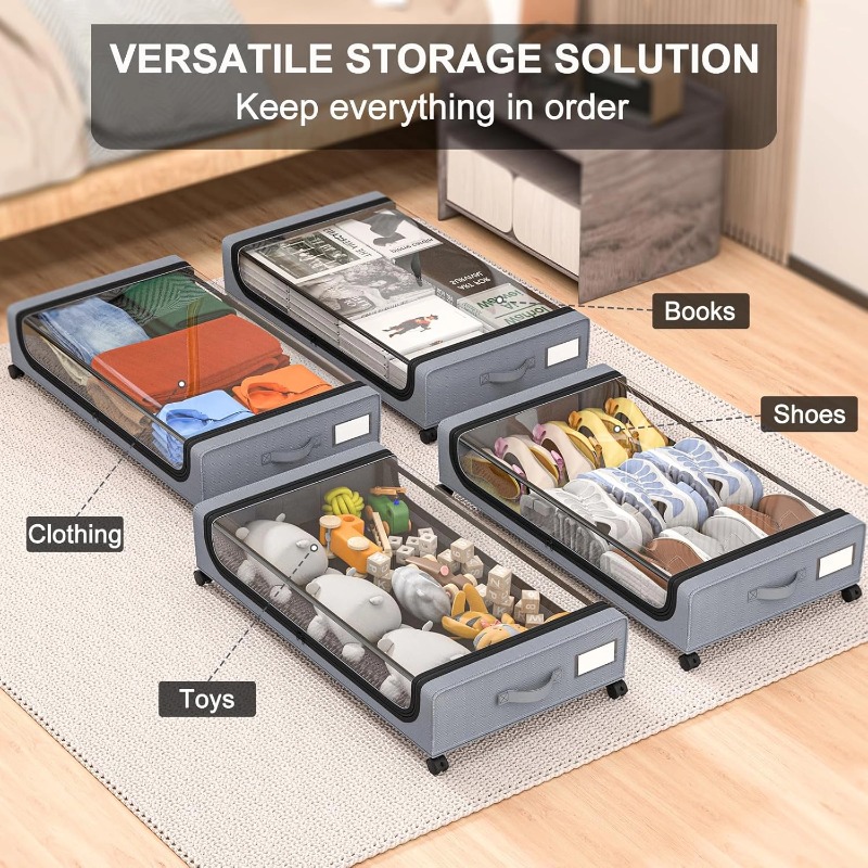 OEM Metal Under Bed Storage clear Lids With Wheels Storage Containers