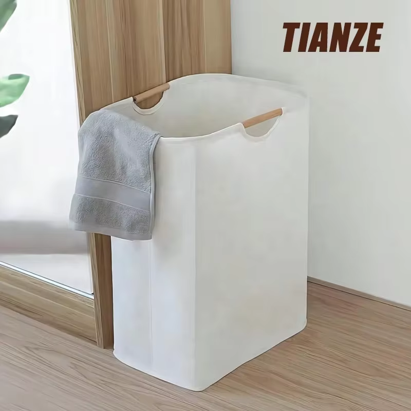 Foldable Laundry Hamper Bag Laundry Baskets with Wooden Handle Household