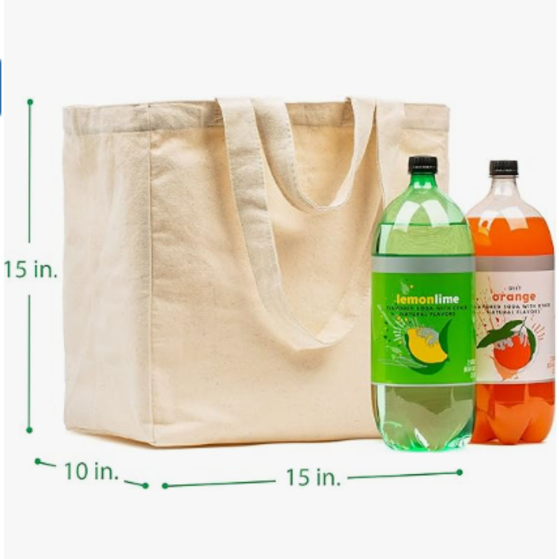 Shoulder Strap Canvas Grocery Handbag Shopping Tote Bag with Pockets