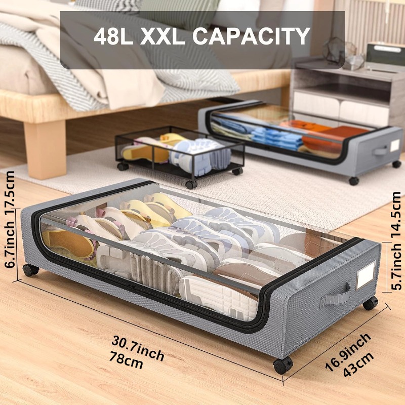 OEM Metal Under Bed Storage clear Lids With Wheels Storage Containers