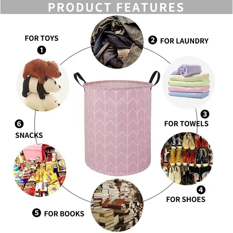 Dirty Clothes Storage Bag Foldale Round Laundry Basket for Bathroom