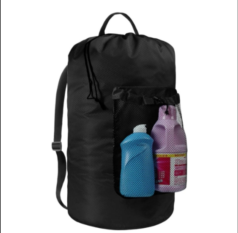 Clothes Drawstring Storage Laundry Backpack Bag with Mesh Pocket