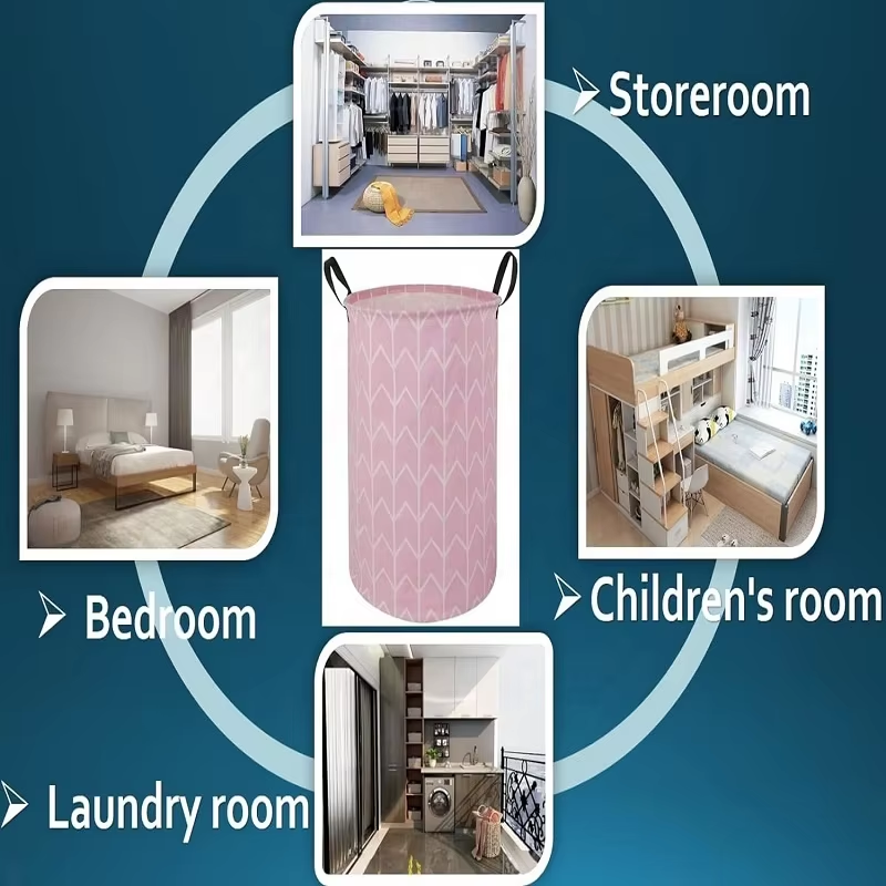 Dirty Clothes Storage Bag Foldale Round Laundry Basket for Bathroom