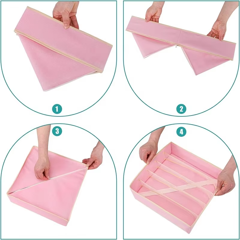 Pink Foldable Panties Sock Underwear Closet Drawer Organizer Storage Box