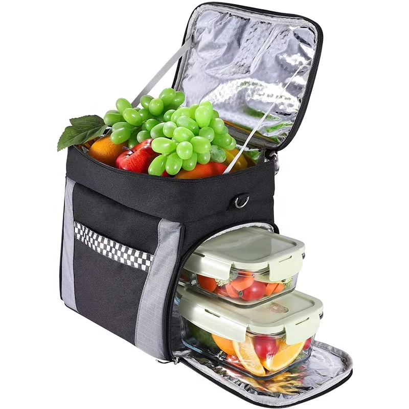 Large Cooler Lunch Bag with Two Opening for Cool Hot Food Outside