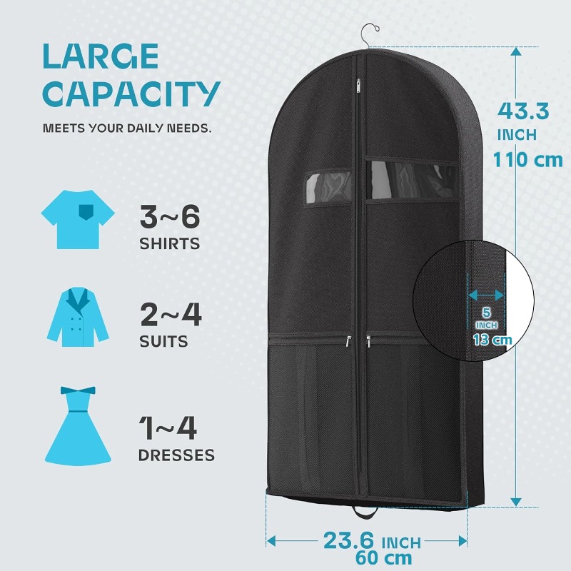 Travel Garment Bag with Accessories Zipper Pocket and PVC clear Window