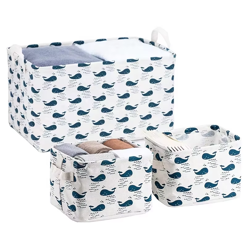 3 Pack Linen Desktop Storage Box Container for Cosmetic Bathroom