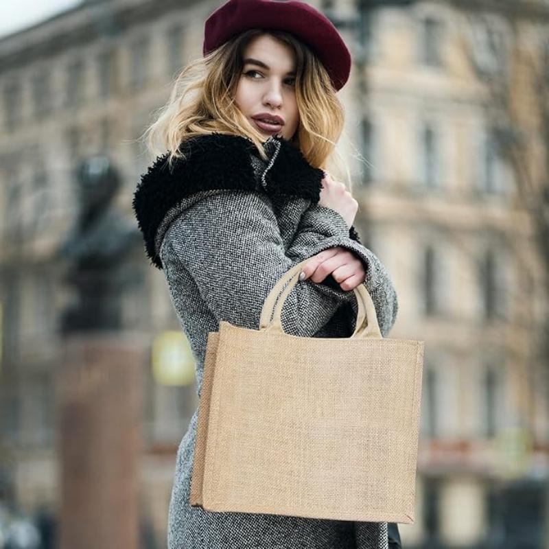 Jute Grocery Bag Vintage Gift Beach Shopping Burlap Jute Tote Bags