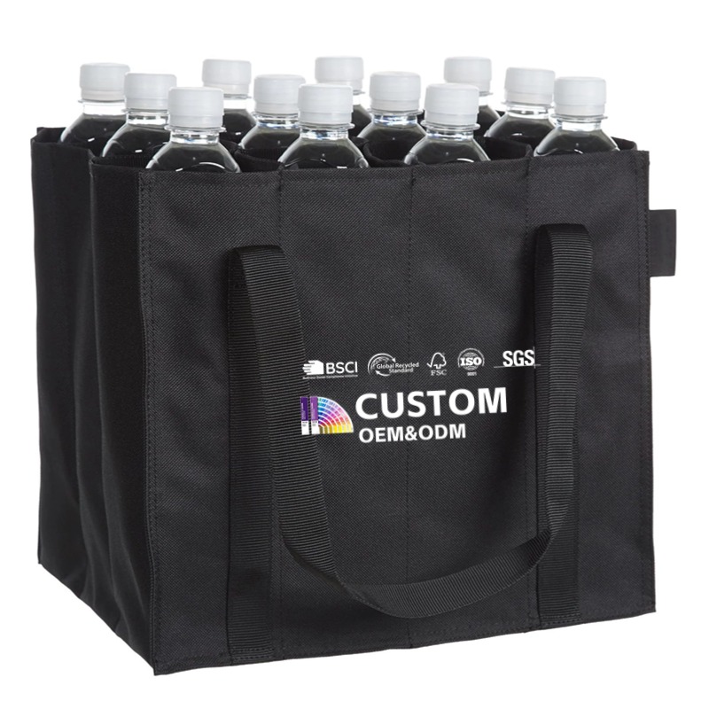 Eco-Friendly Polyester Bottle Bag Foldable with Compartments and cardboard