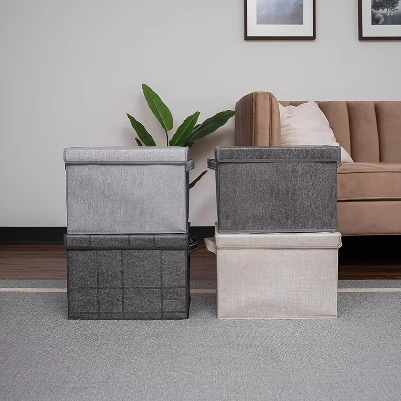 Large Foldable Storage Box Basket with Lid Handle for Home Clothes Book
