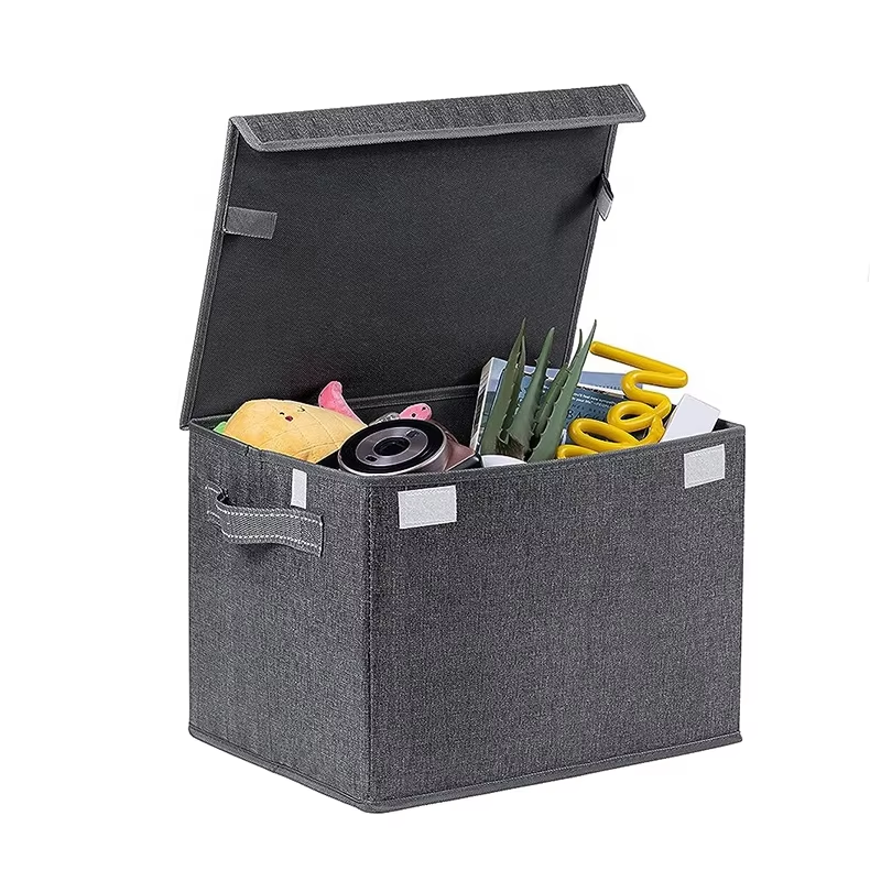 Large Foldable Storage Box Basket with Lid Handle for Home Clothes Book