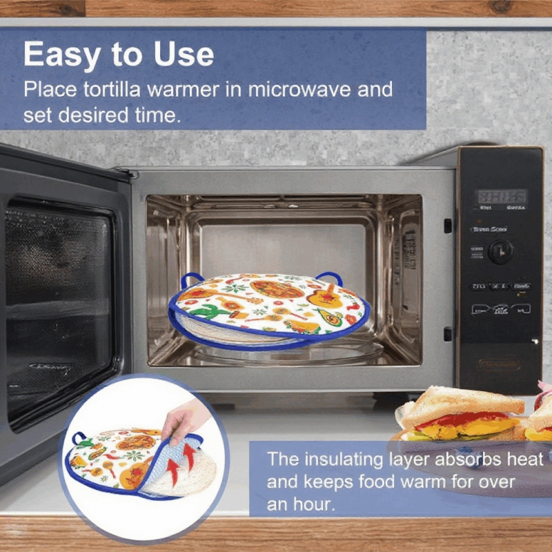 Tortilla Warmer Insulated Cloth Pouch for Tacos and Pizza Keep Food Warm