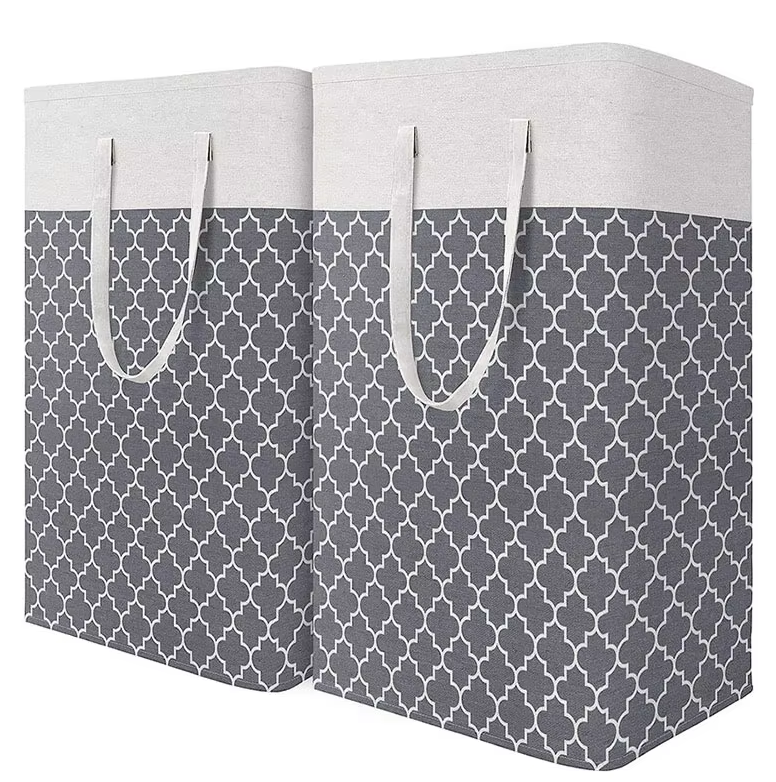 2 Pack Waterproof Cotton Laundry Hamper With Long Handle for Bathroom Use