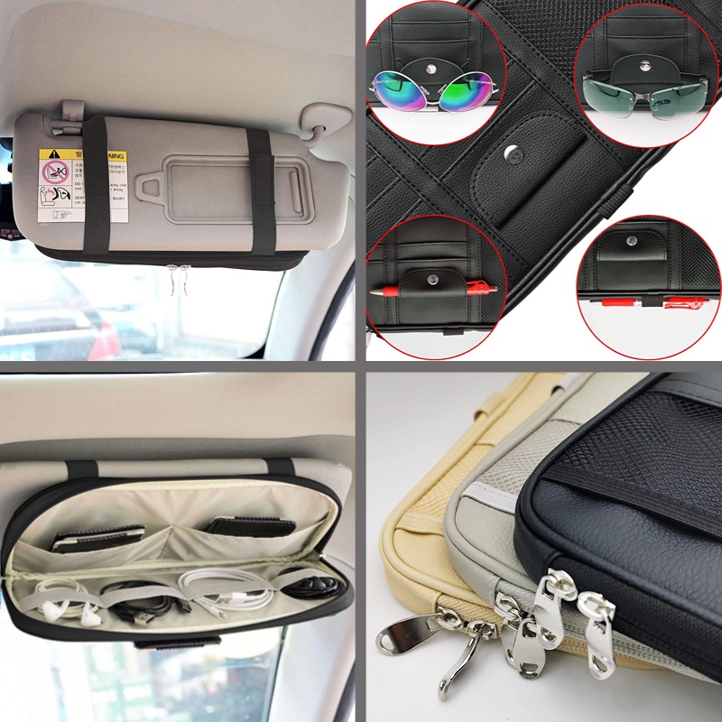 Car Sun Visor Organizer,Multi-Pocket Visor Storage Pouch with Zippers