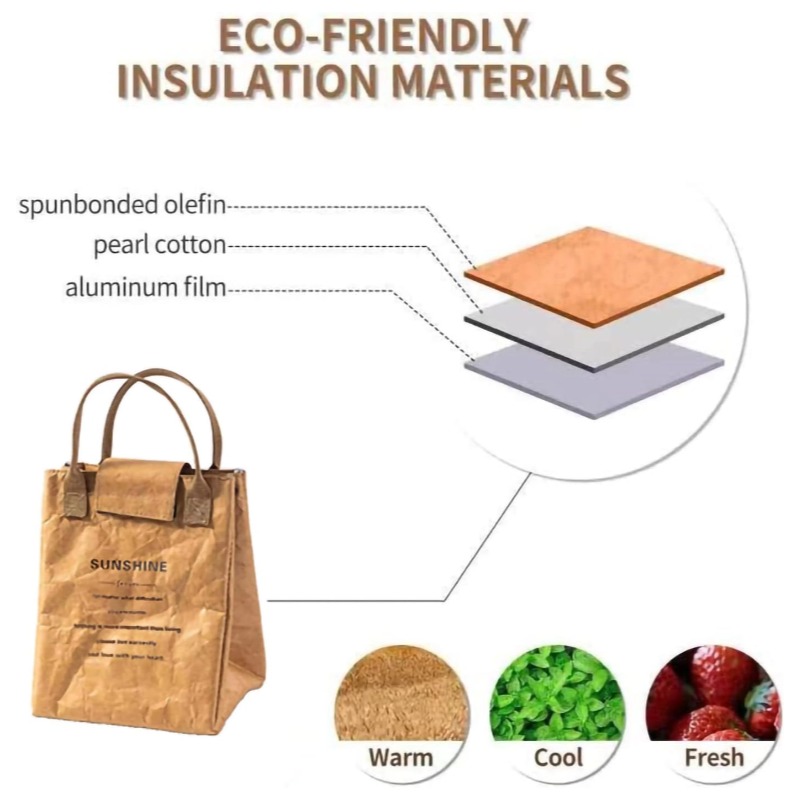 Brown Paper Tyvek Lunch Bag Waterproof Insulated Cooler Bag Eco Reusable
