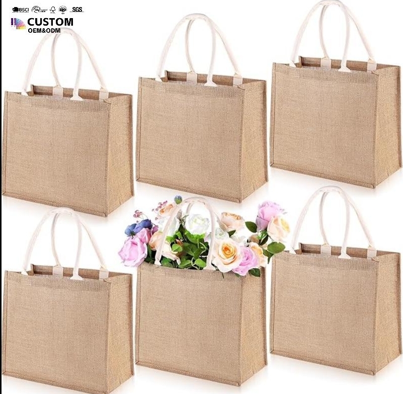 Burlap Tote Bags Eco Friendly Plain Grocery Carry Jute Shopping Bags