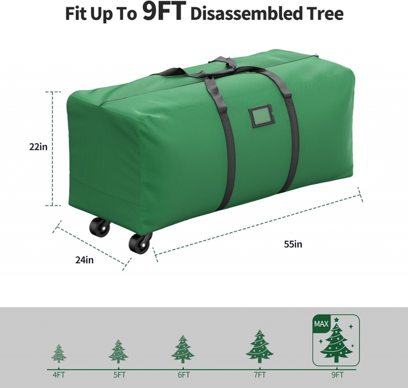 600D Heavy Duty 9ft Tree Rolling Christmas Ornament Storage Bag