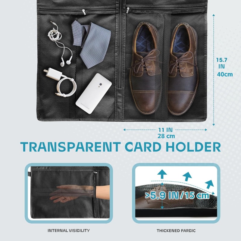 Travel Garment Bag with Accessories Zipper Pocket and PVC clear Window