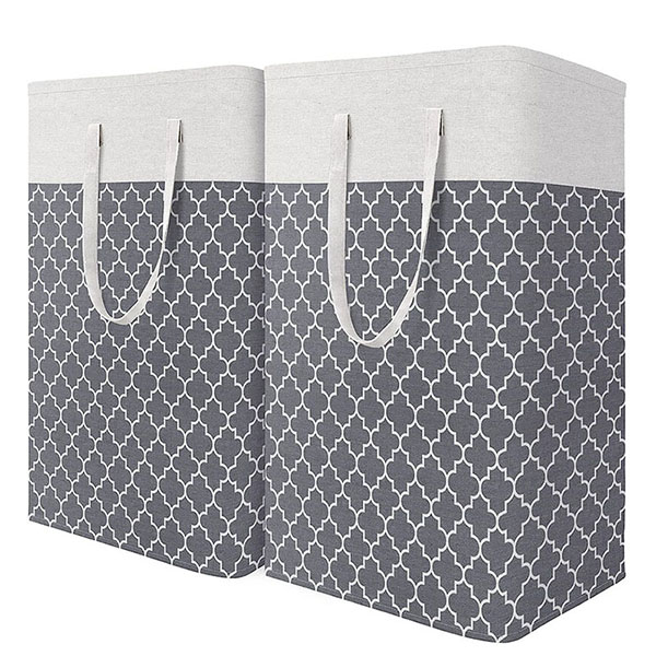 2 Pack Waterproof Cotton Laundry Hamper With Long Handle for Bathroom Use