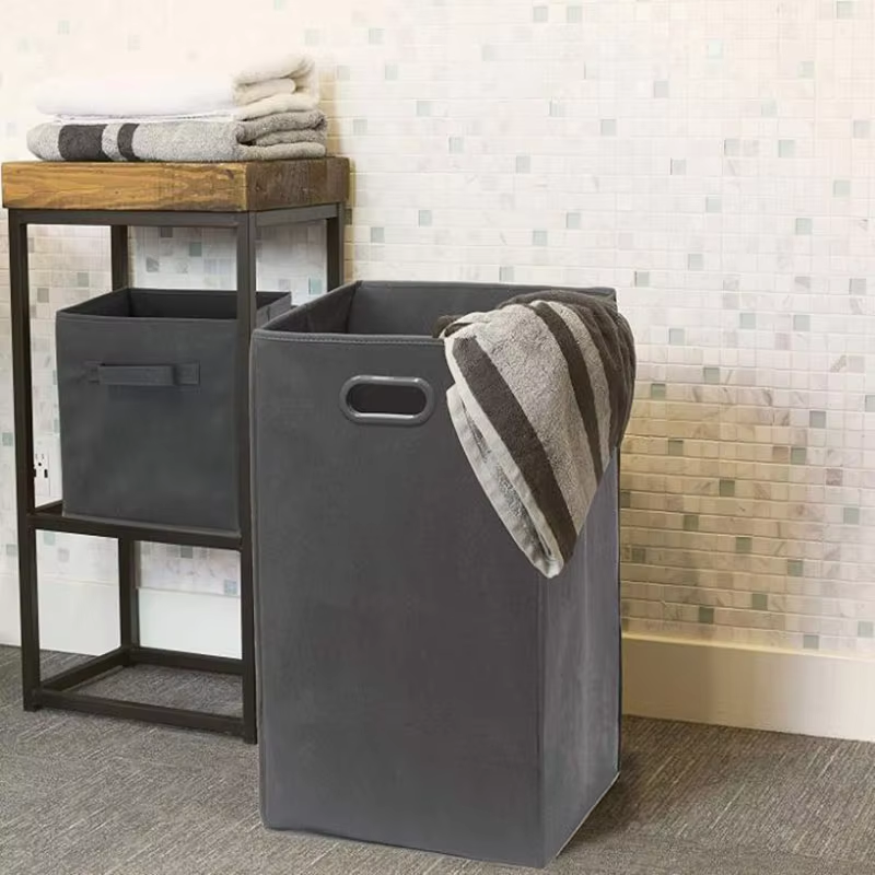 Non-Woven Laundry Basket Hamper with Metal Handle for Dirty Clothes
