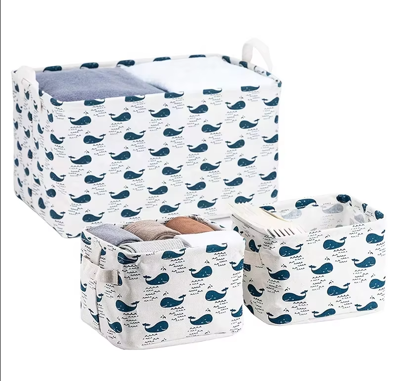 3 Pack Linen Desktop Storage Box Container for Cosmetic Bathroom