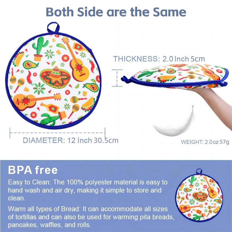 Tortilla Warmer Insulated Cloth Pouch for Tacos and Pizza Keep Food Warm