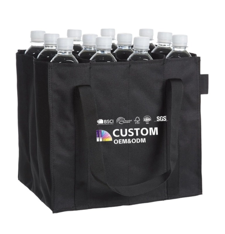 Eco-Friendly Polyester Bottle Bag Foldable with Compartments and cardboard