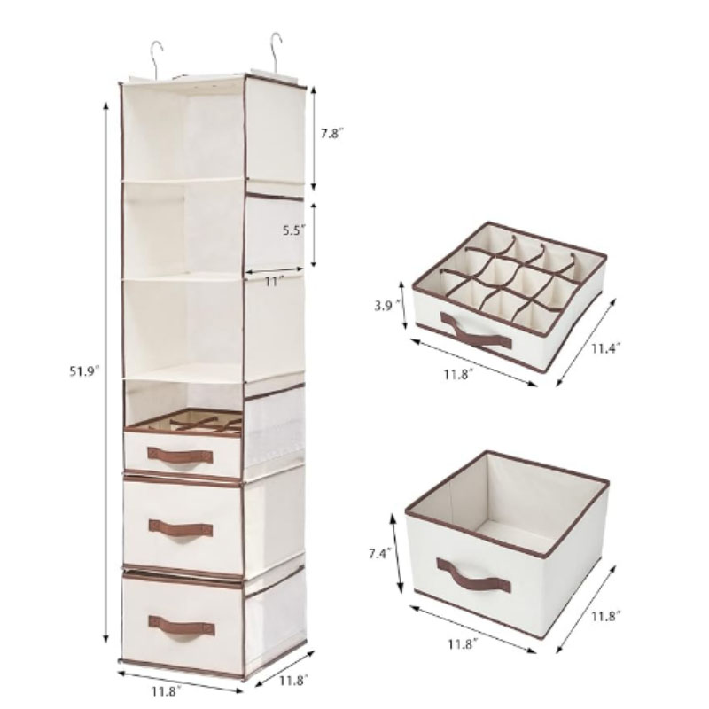 Clothing Shoe Hanging Shelves Hanging Closet Organizer with Drawers