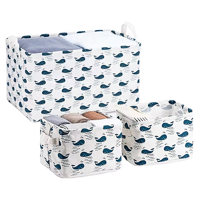 3 Pack Linen Desktop Storage Box Container for Cosmetic Bathroom