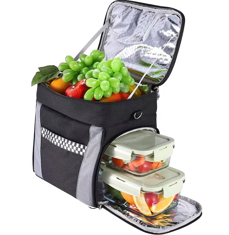 Large Cooler Lunch Bag with Two Opening for Cool Hot Food Outside