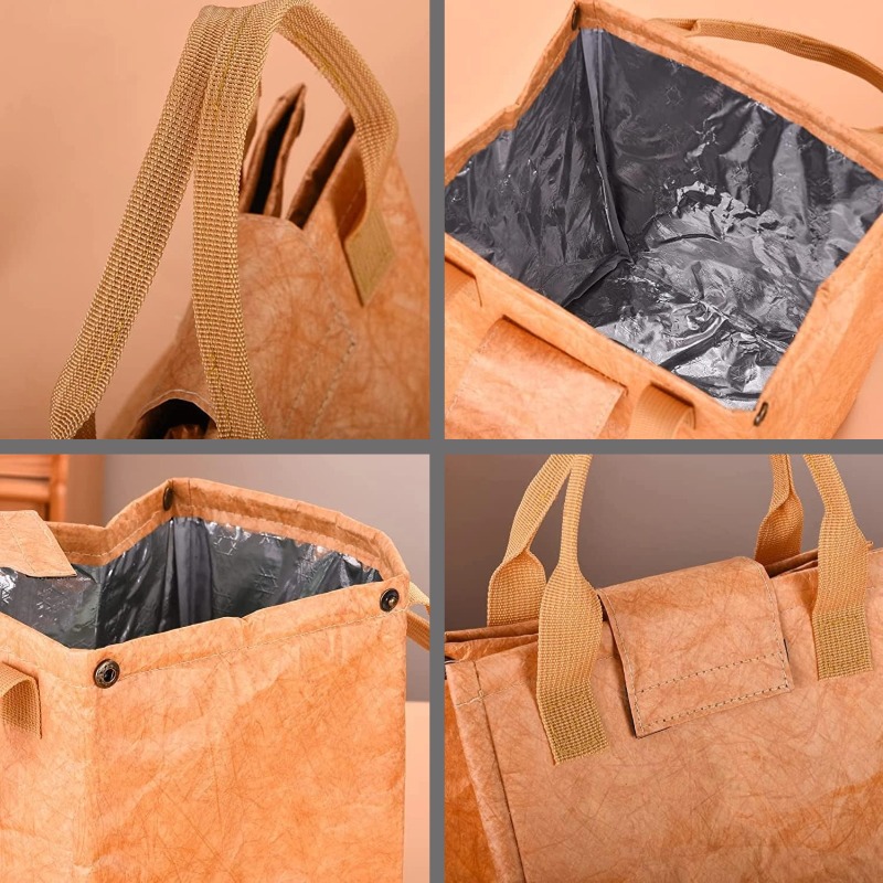 Brown Paper Tyvek Lunch Bag Waterproof Insulated Cooler Bag Eco Reusable