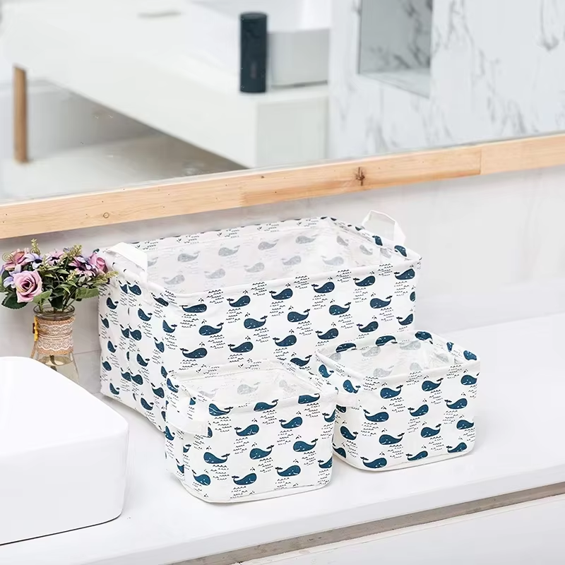 3 Pack Linen Desktop Storage Box Container for Cosmetic Bathroom