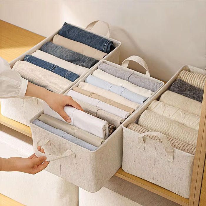 Cotton Clothes Storage Box Washable Closet Organizer for Bedroom