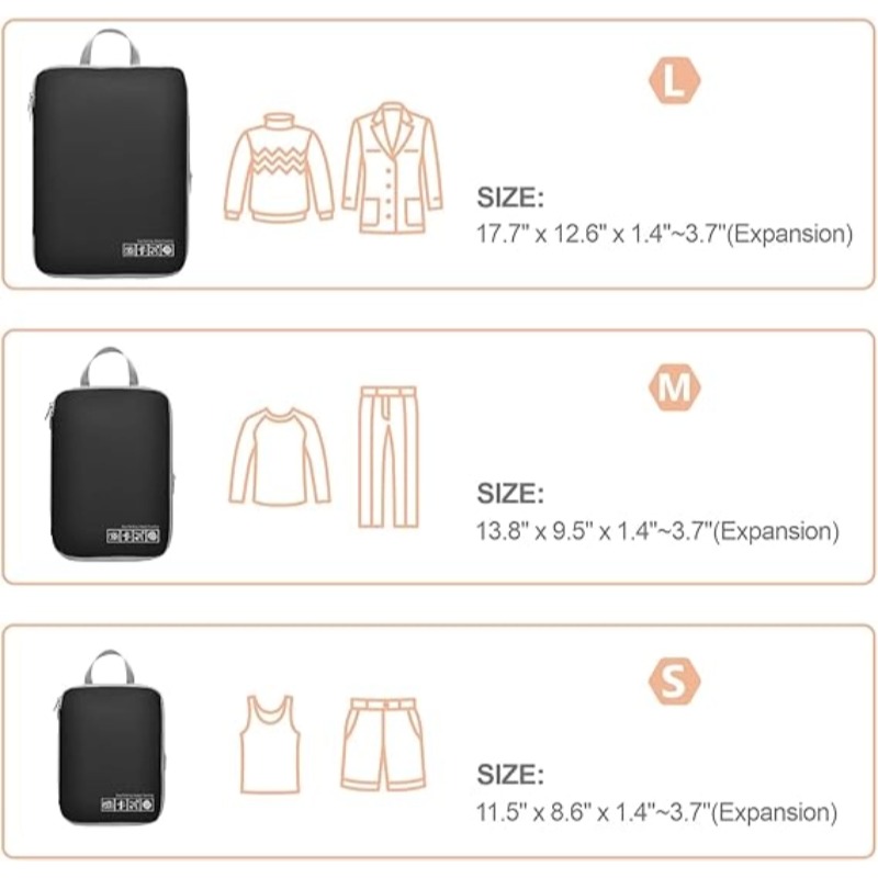 Compression Packing Cubes Travel Bags Luggage Organizers Storage Cubes