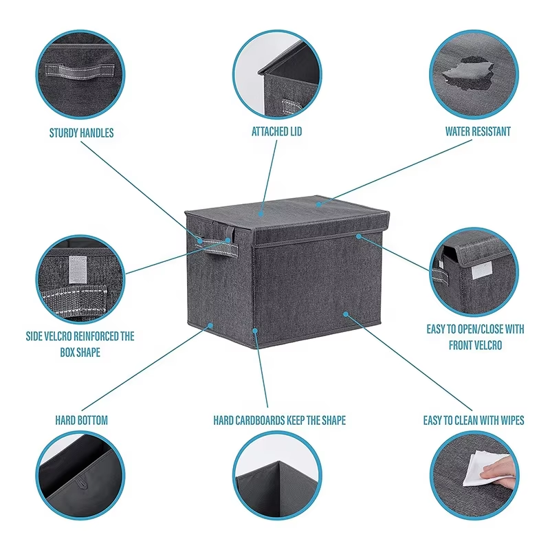 Large Foldable Storage Box Basket with Lid Handle for Home Clothes Book