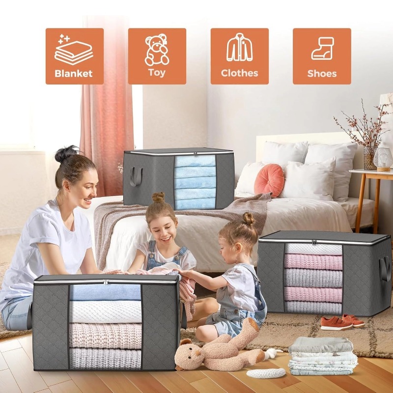 Large Storage Bags, Clothes Storage Bins Foldable Closet Organizers