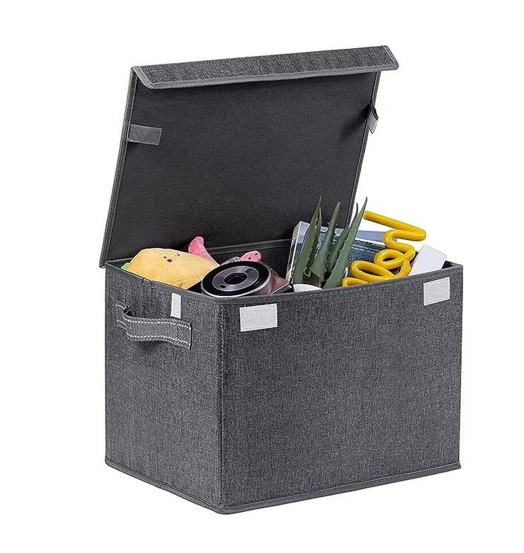 Large Foldable Storage Box Basket with Lid Handle for Home Clothes Book