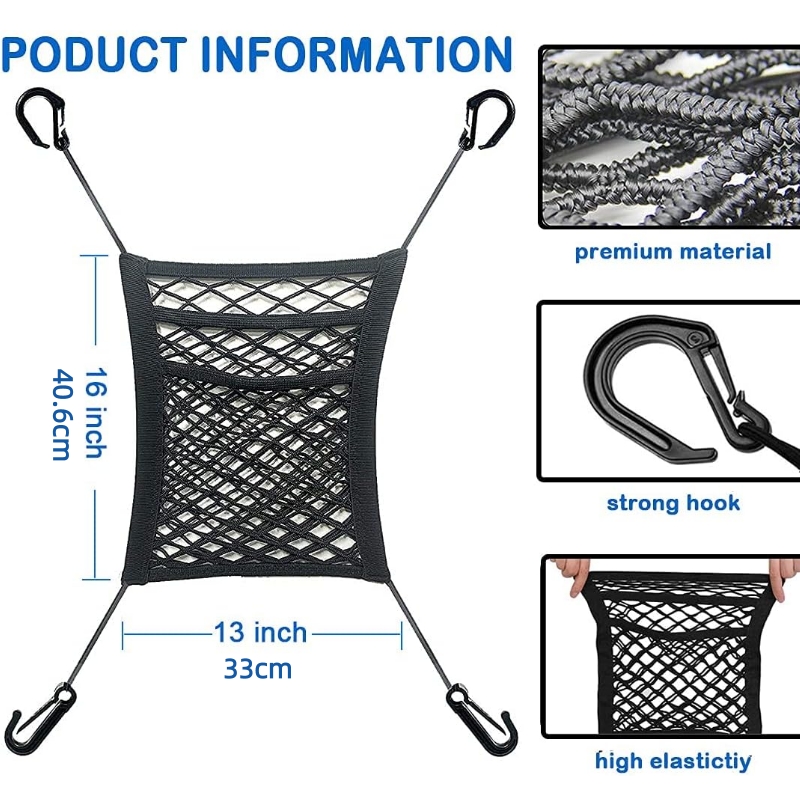 3-Layer Car Mesh Organizer SeatBack Net Bag Barrier of Backseat Pet Kid
