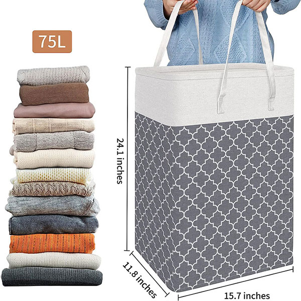 2 Pack Waterproof Cotton Laundry Hamper With Long Handle for Bathroom Use