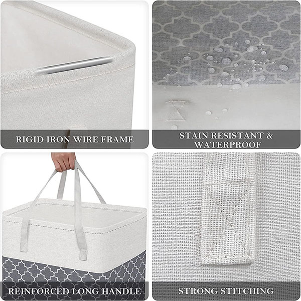 2 Pack Waterproof Cotton Laundry Hamper With Long Handle for Bathroom Use