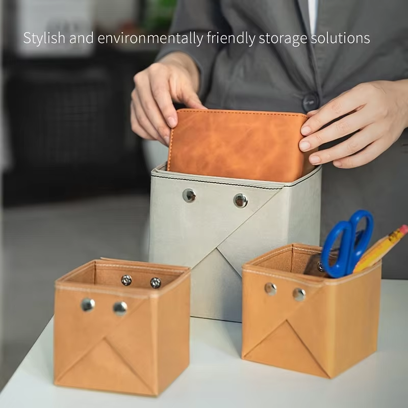 Washable Kraft Paper Bag Office Desktop Waterproof Storage Box 