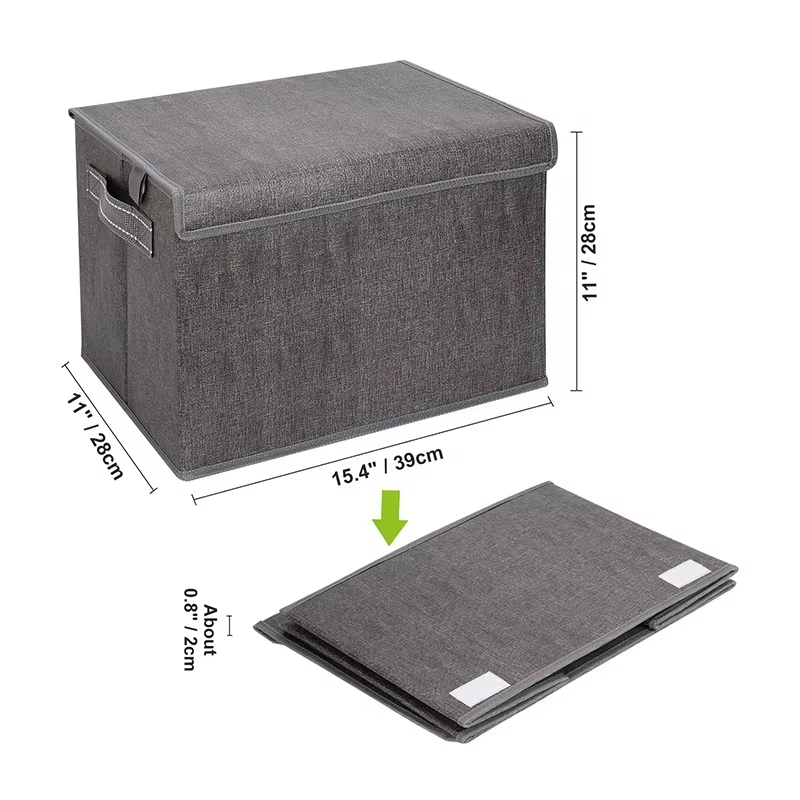 Large Foldable Storage Box Basket with Lid Handle for Home Clothes Book