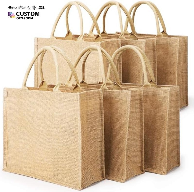 Jute Grocery Bag Vintage Gift Beach Shopping Burlap Jute Tote Bags